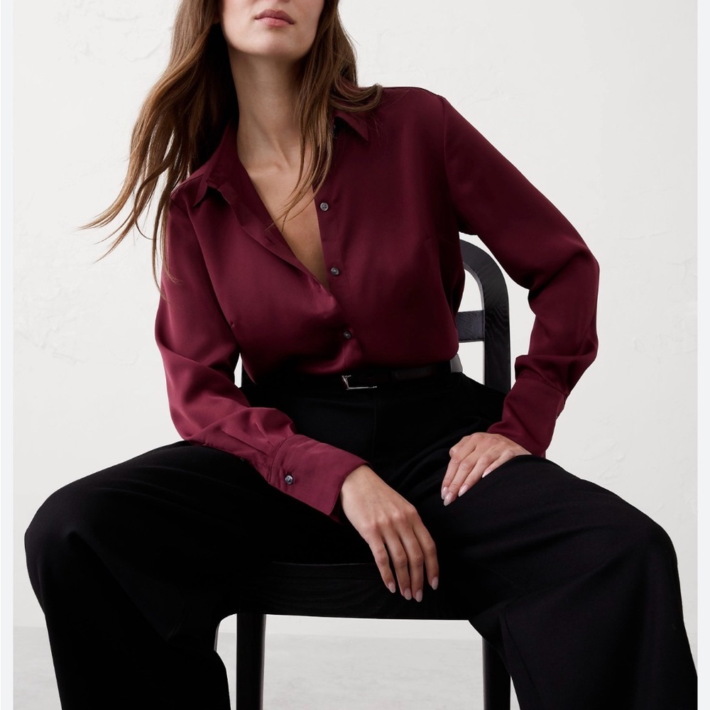 Banana Republic Deep Burgundy Button-Down Silky Shirt